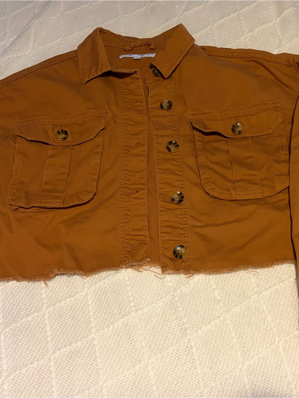 Cropped Jean Jacket in Rust Brown